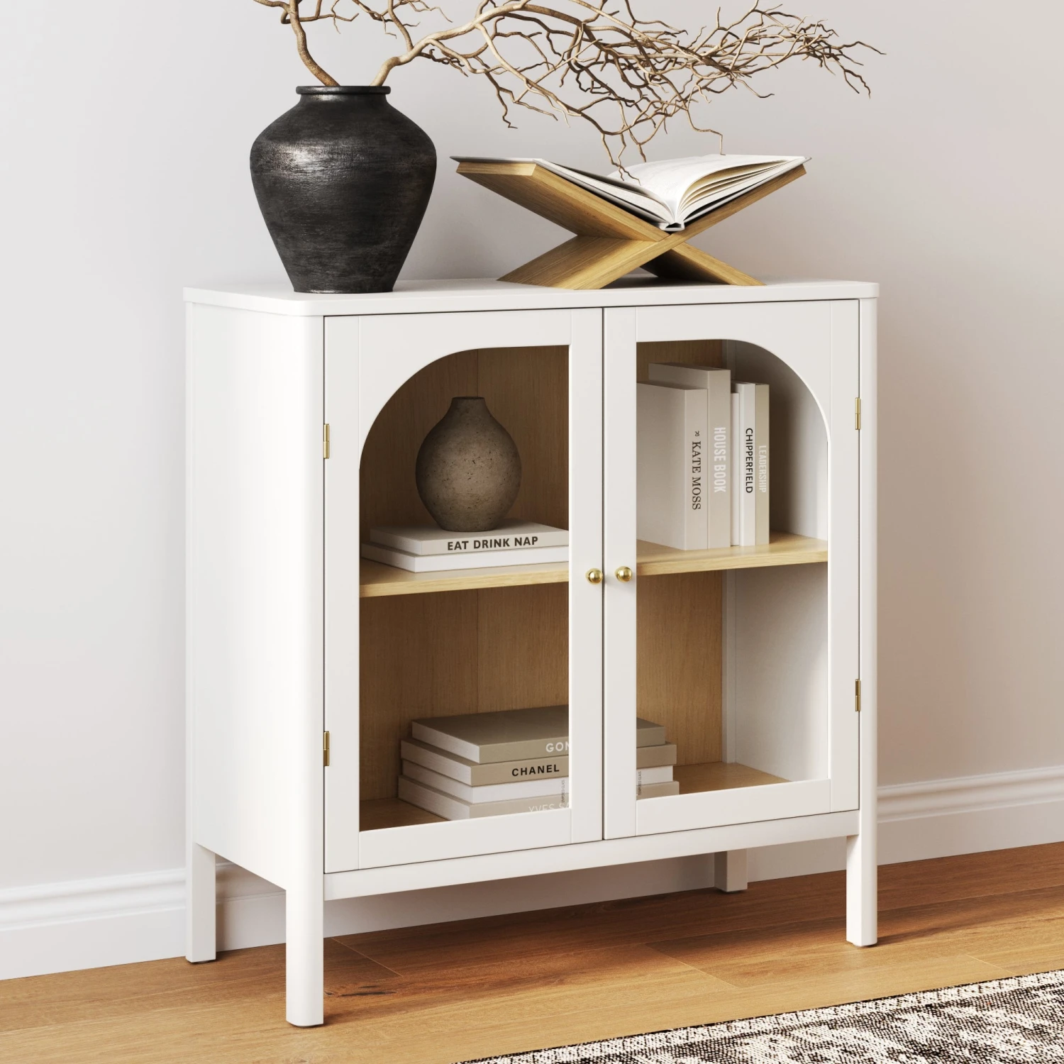 Wood & Glass Door Storage Cabinet White Wood & Glass Door Storage Cabinet White -Nathan James 71602 HERO