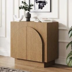 Wood Mid-Century Arched Storage Cabinet