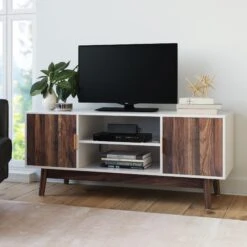 Wood TV Cabinet White Warm Medium Walnut