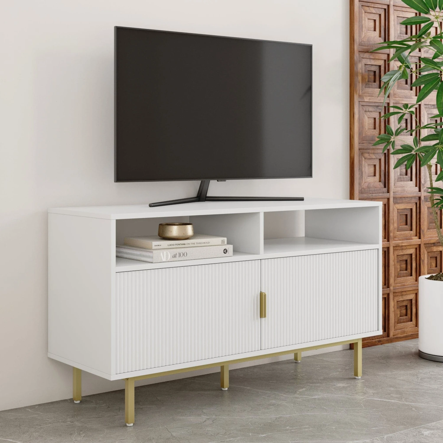 Wood & Metal Fluted TV Cabinet | Jacklyn Wood & Metal Fluted TV Cabinet | Jacklyn -Nathan James 75201 HERO