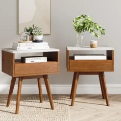 Faux Marble & Wood Nightstands