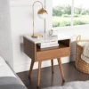 Faux Marble & Wood Nightstand With Drawer