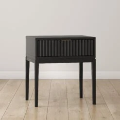 Boho Wood Fluted Nightstand Black Oak -Nathan James 90302 HERO