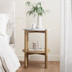 Solid Wood & Faux Marble Round End Table