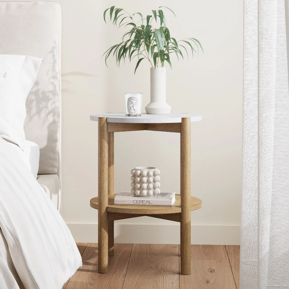 Solid Wood & Faux Marble Round End Table Solid Wood & Faux Marble Round End Table -Nathan James Bedroom 35101 aa699272 af6a 40ee a1ad 77ac13025d9a