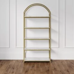 Metal 5-Shelf Arch Bookshelf Gold