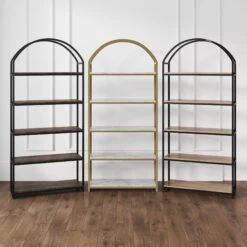 Wood & Metal 5-Shelf Arch Bookshelf Oak -Nathan James HavenBookcase Lifestyle 4